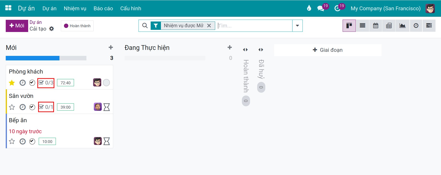 Task con trên giao diện Kanban - Viindoo