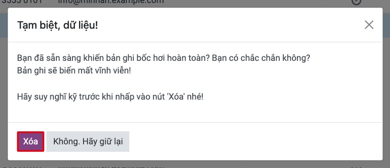 Hộp xác nhận trước khi xóa liên hệ