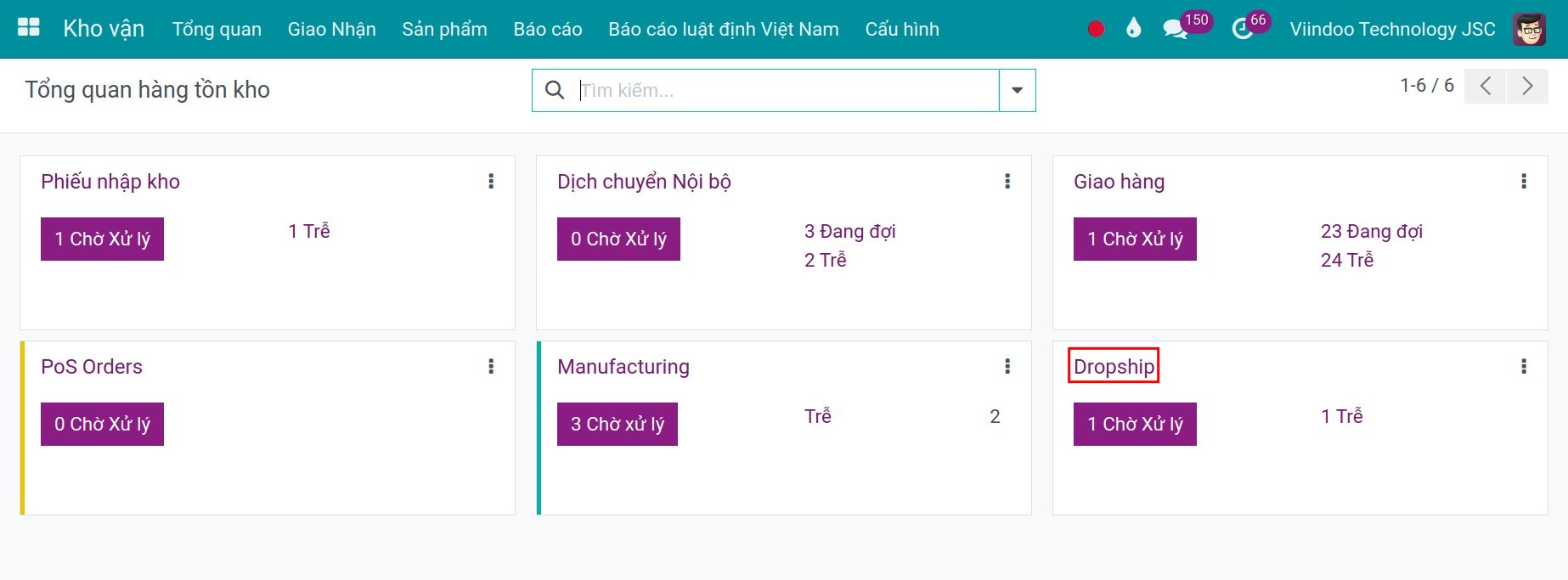 Thẻ Giao thẳng trong Tổng quan Tồn kho