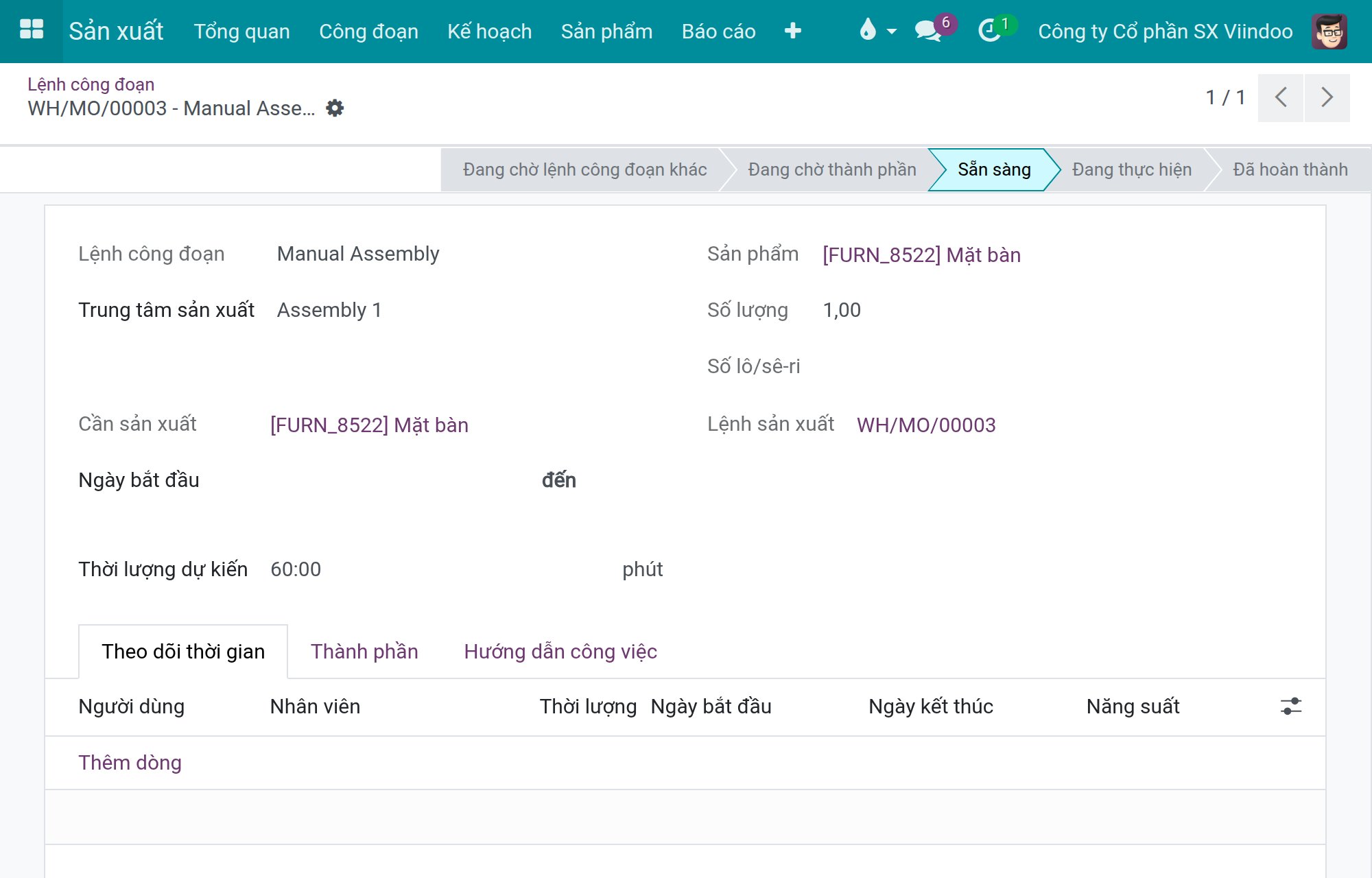 Lệnh công đoạn tại một trạm không có thiết bị IoT: không có nút In nhãn hay Đọc cân.