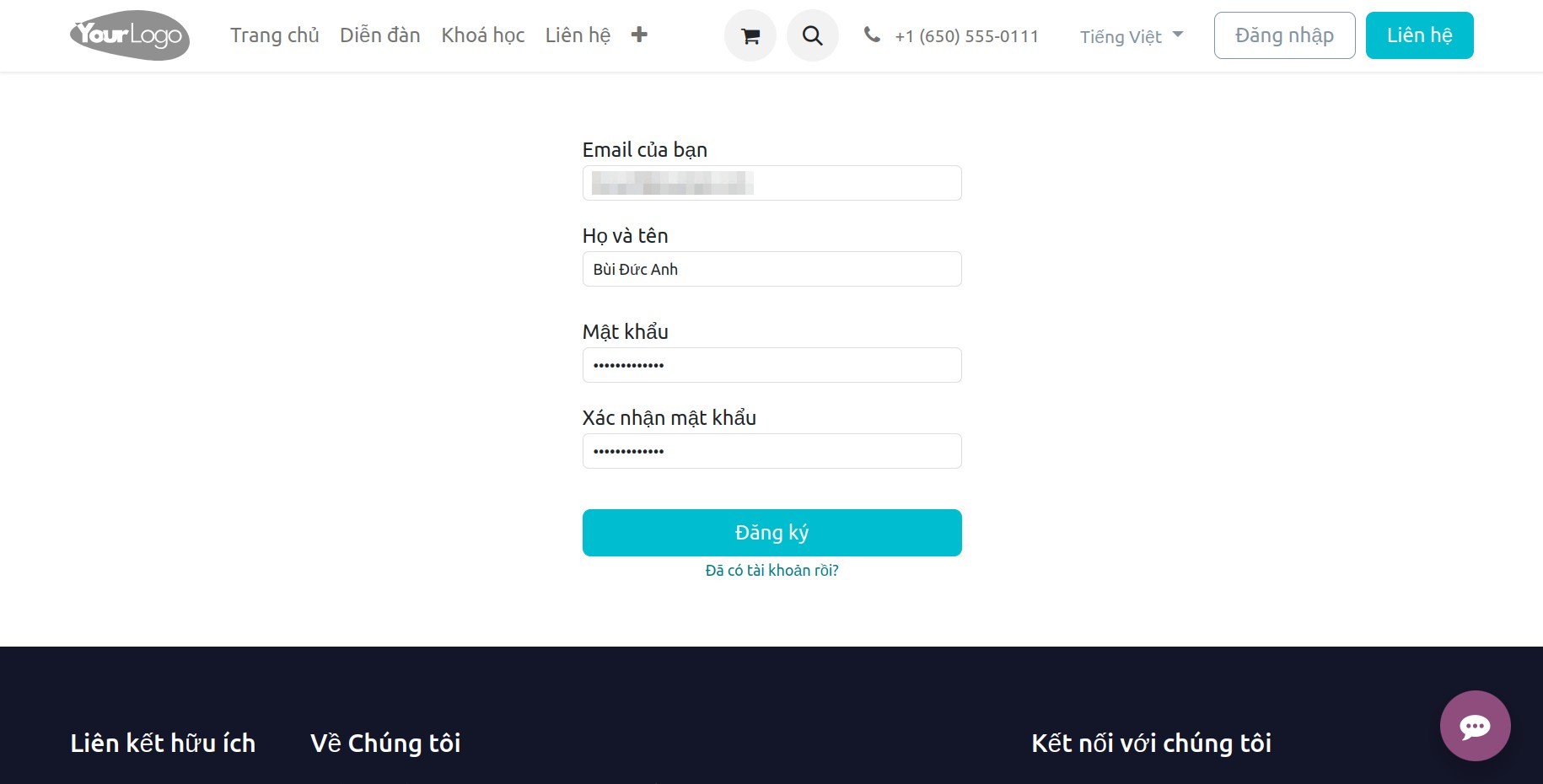 Nhập tên và địa chỉ thư điện tử