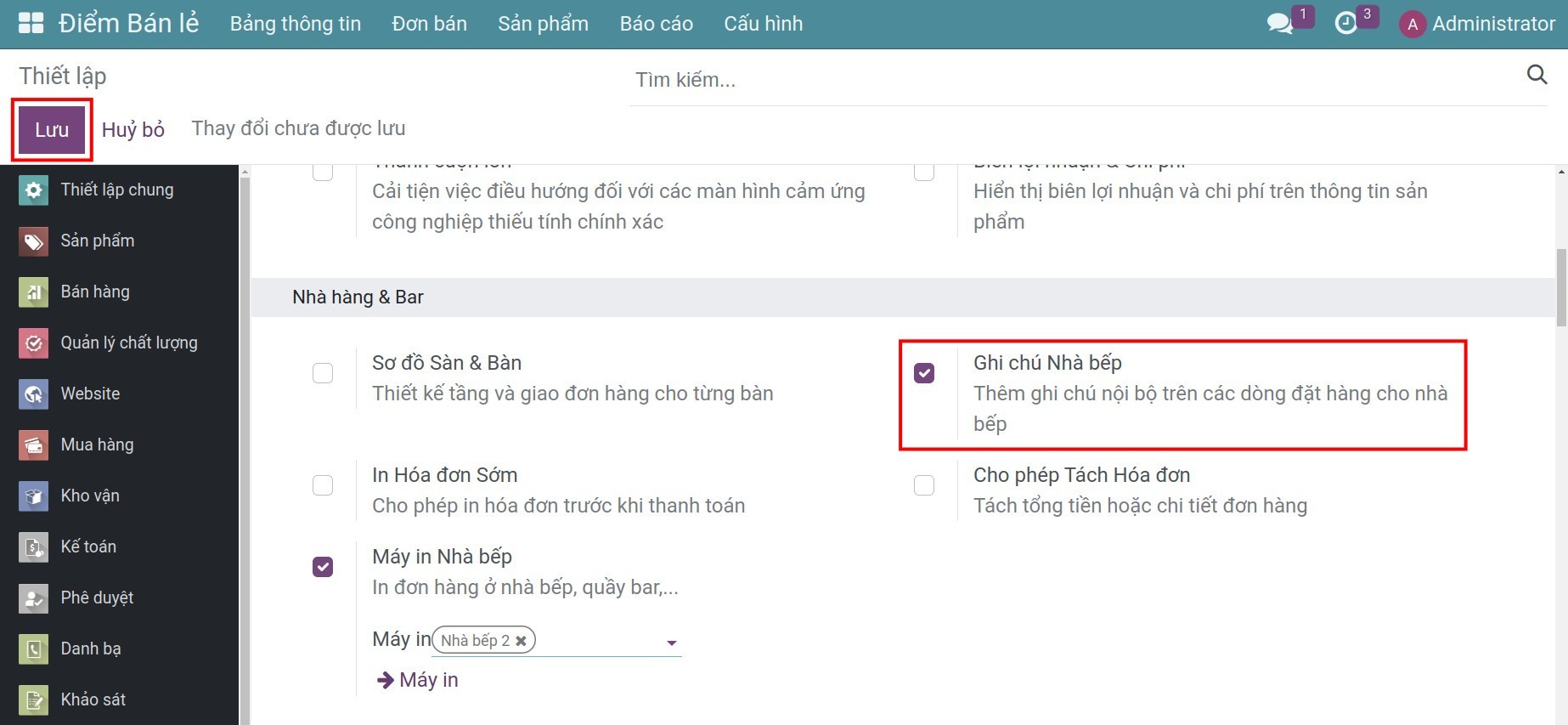 Kích hoạt Ghi chú Nhà bếp