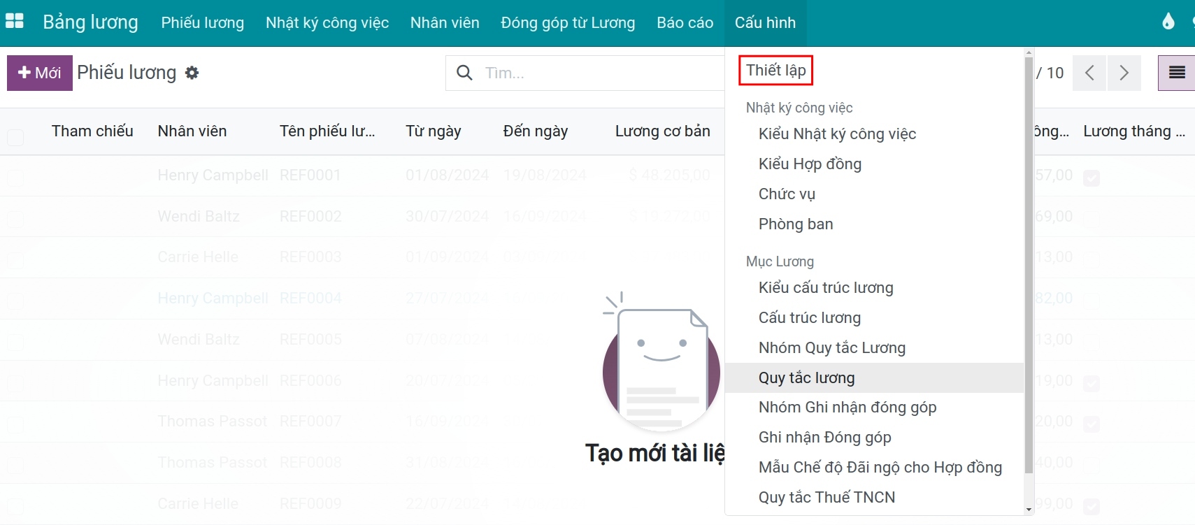 Thiết lập cơ bản trong ứng dụng Bảng lương Viindoo