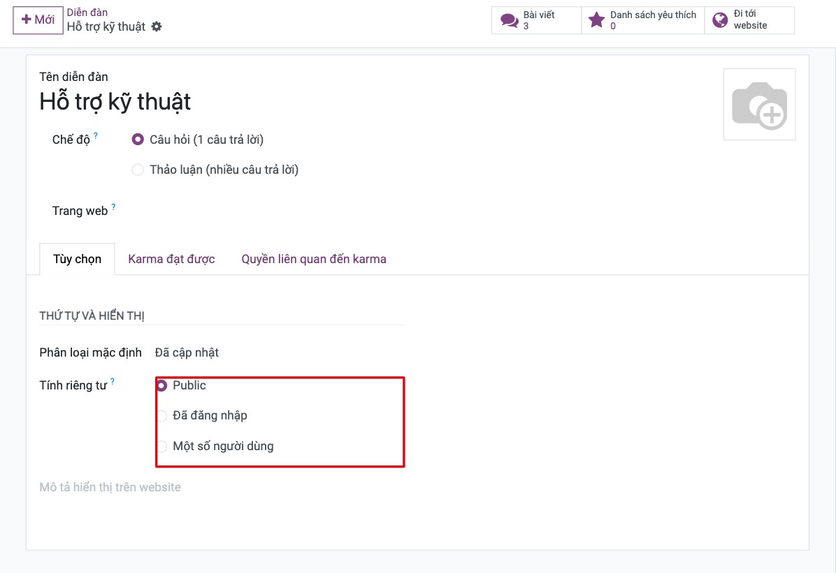 Thiết lập thứ tự và hiển thị