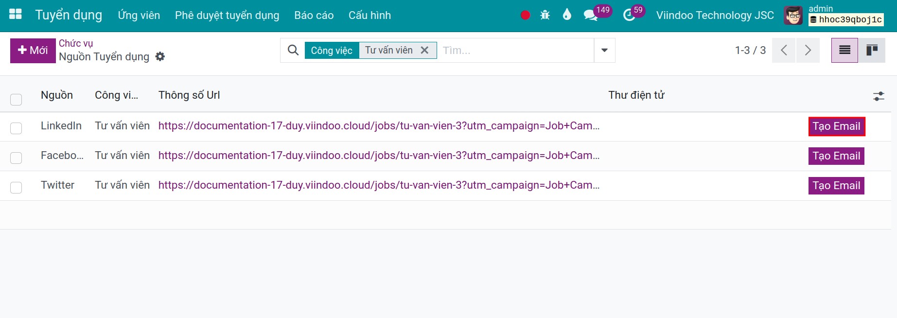 bấm tạo email