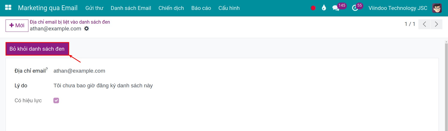 Bỏ email khỏi danh sách đen