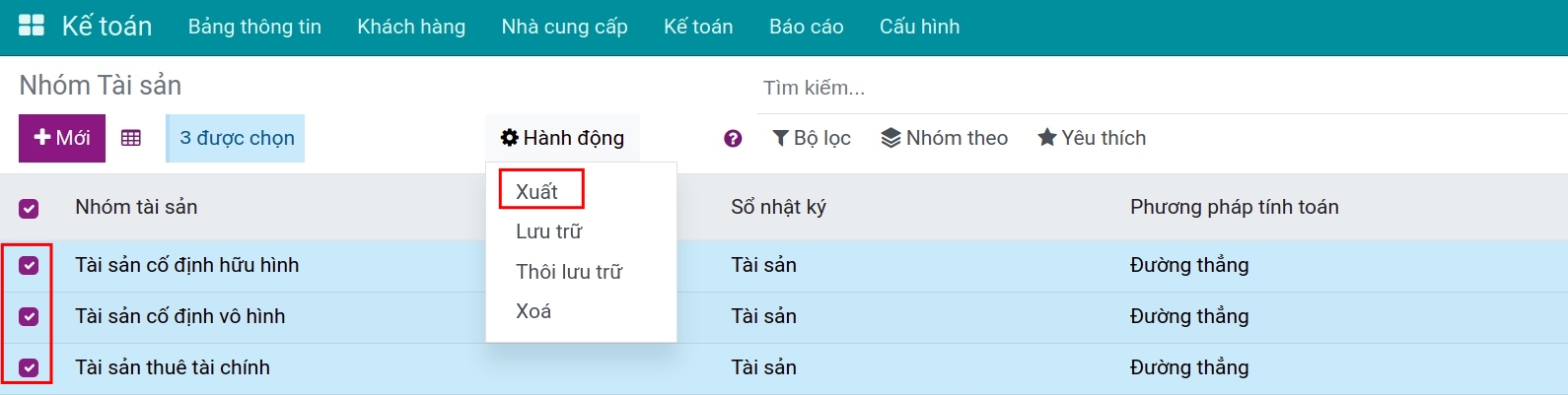Chọn nhóm tài sản