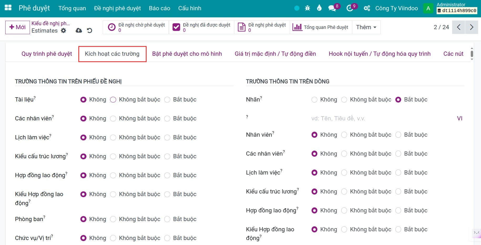 Fields Enablement configuration