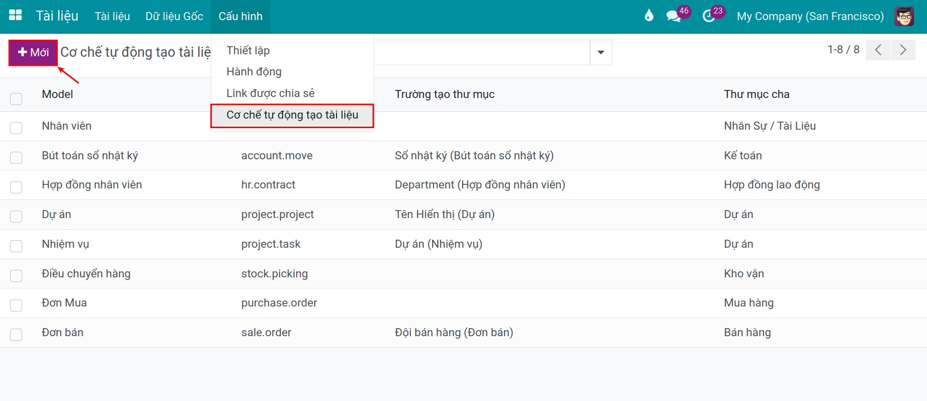 Tạo mới cơ chế tự động tạo tài liệu