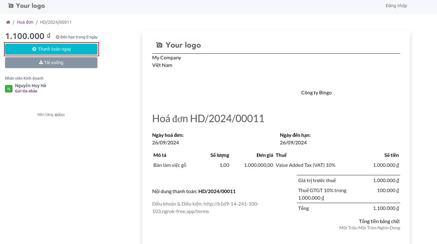 Thanh toán trực tiếp từ hóa đơn - Phần mềm kế toán Viindoo