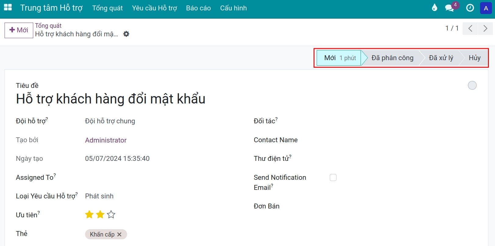 Thanh trạng thái ticket