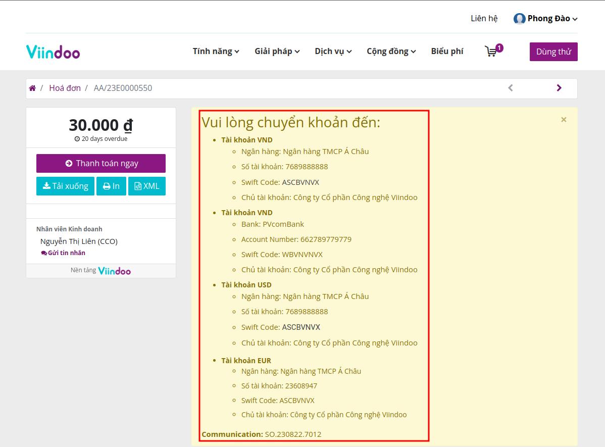 chọn phương thức thanh toán offline cho số dư