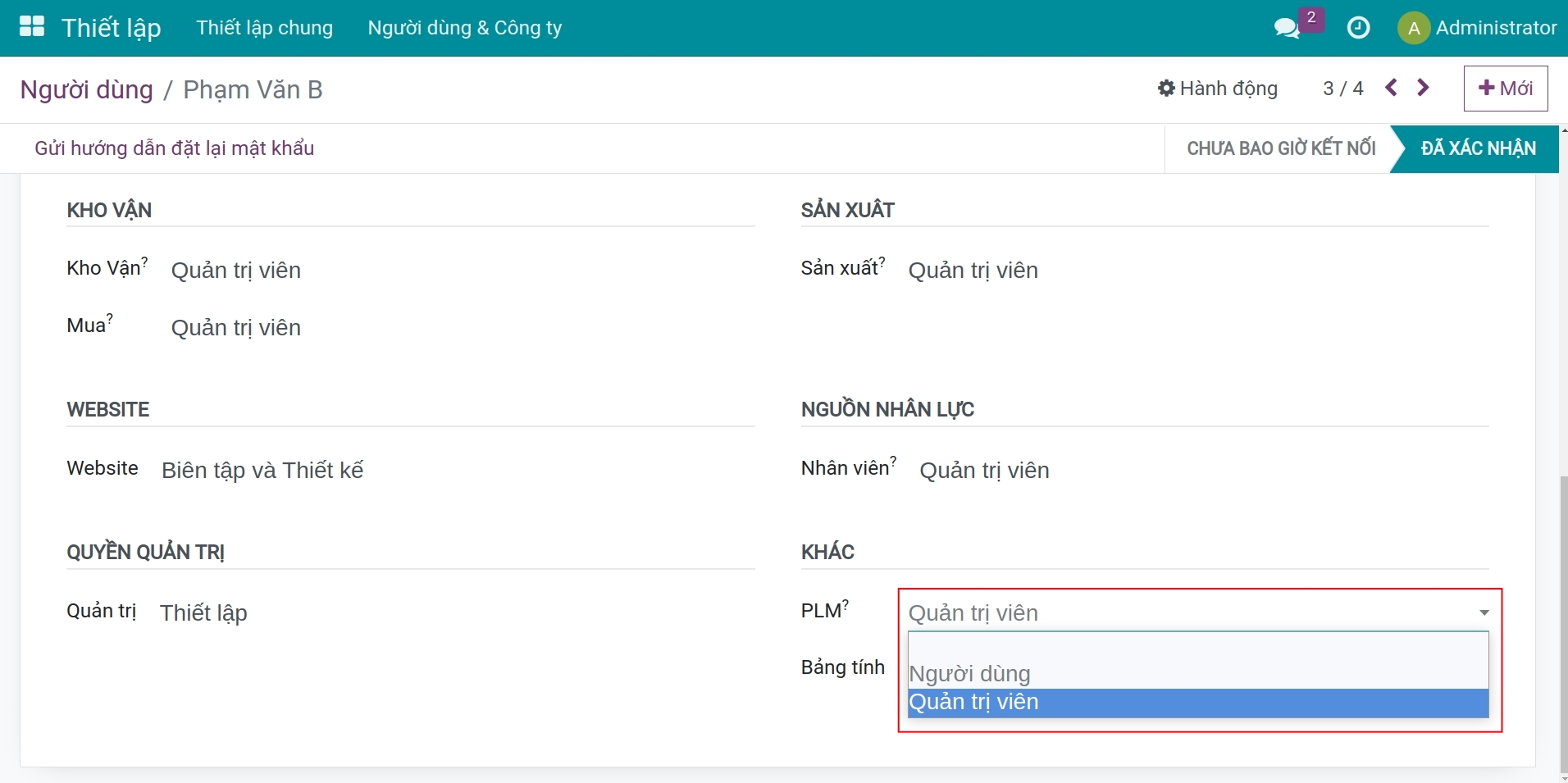 Chọn người dùng cần điều chỉnh quyền truy cập