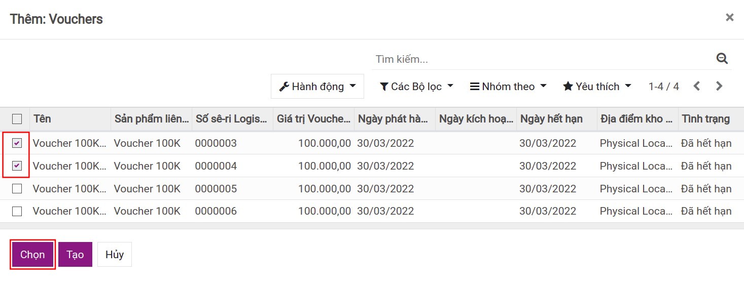 Chọn voucher cần gia hạn