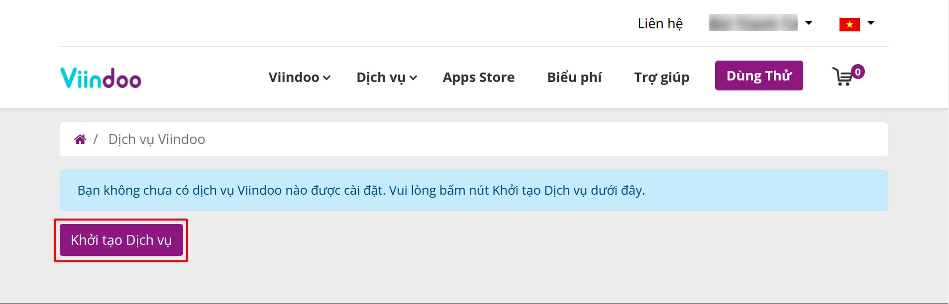 Nút Khởi tạo Dịch vụ