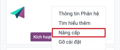 Nâng cấp trong menu của thẻ ứng dụng đã cài