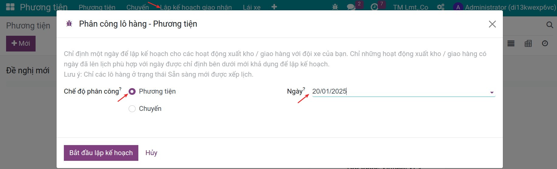 Lập kế hoạch vận chuyển