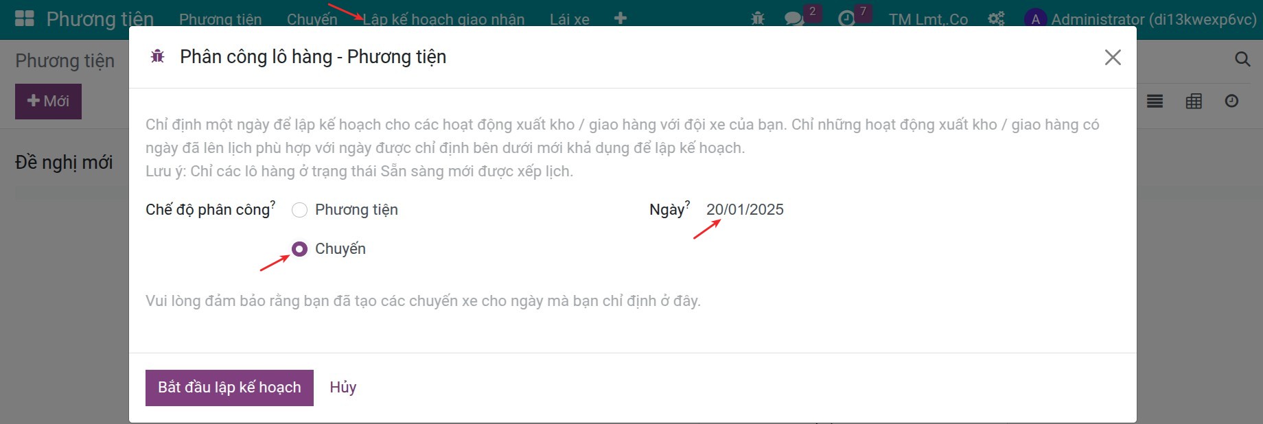 Lập kế hoạch vận chuyển