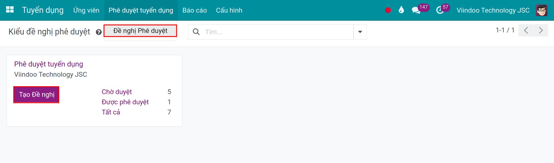 Các bước tạo Đề nghị Tuyển dụng
