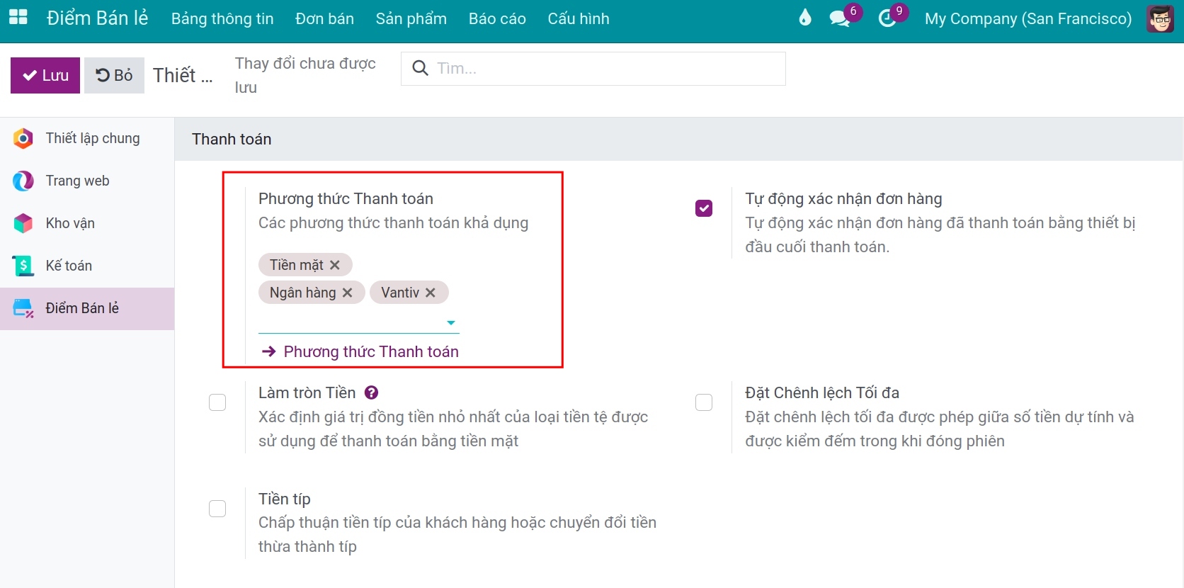 Thiết lập Phương thức thanh toán