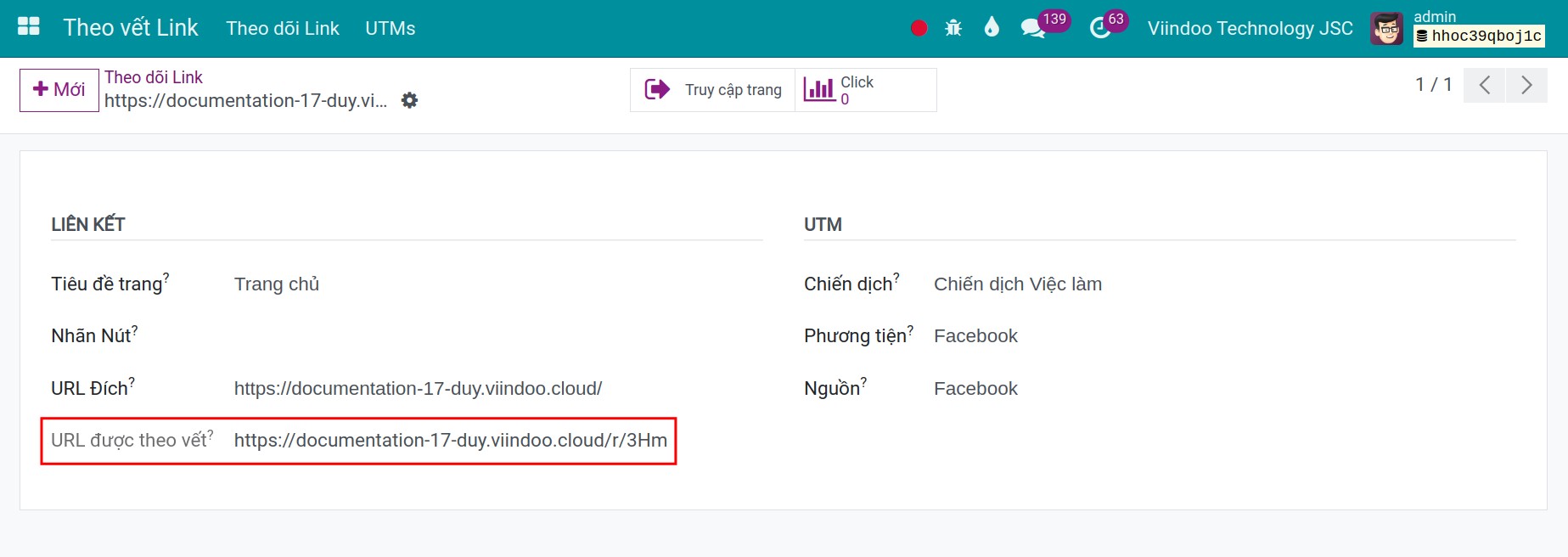Theo vết link được tạo