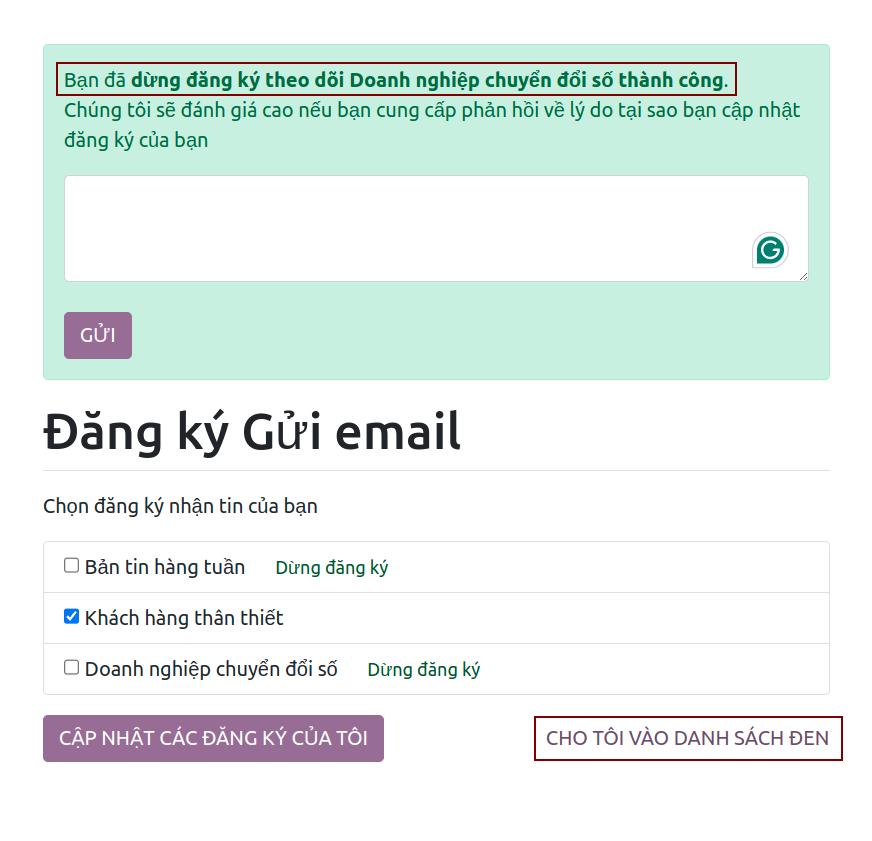 Huỷ đăng ký theo dõi nhận email