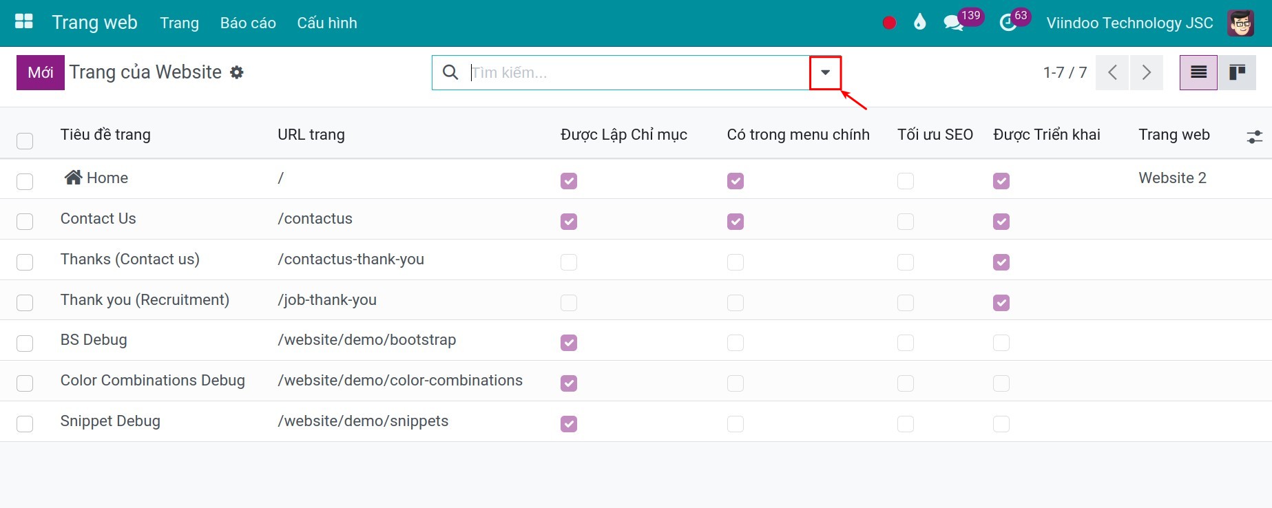 Chọn một website để sửa.