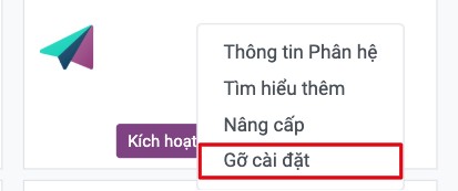 Gỡ cài đặt trong menu của thẻ ứng dụng đã cài