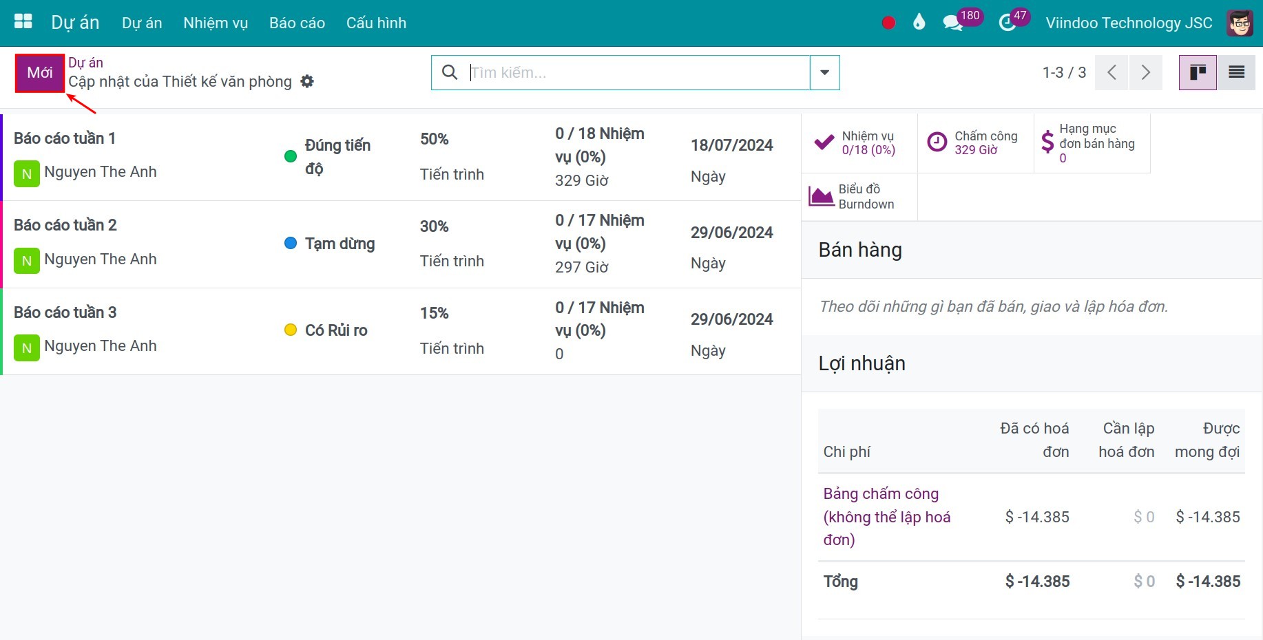 Tạo cập nhật dự án - Viindoo