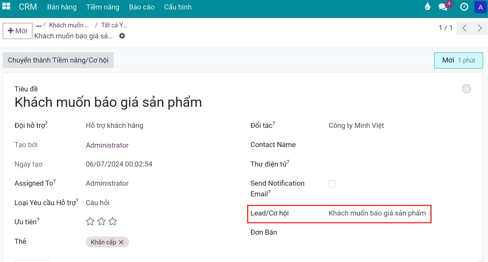 Tiềm năng tự động gắn tới yêu cầu hỗ trợ Viindoo