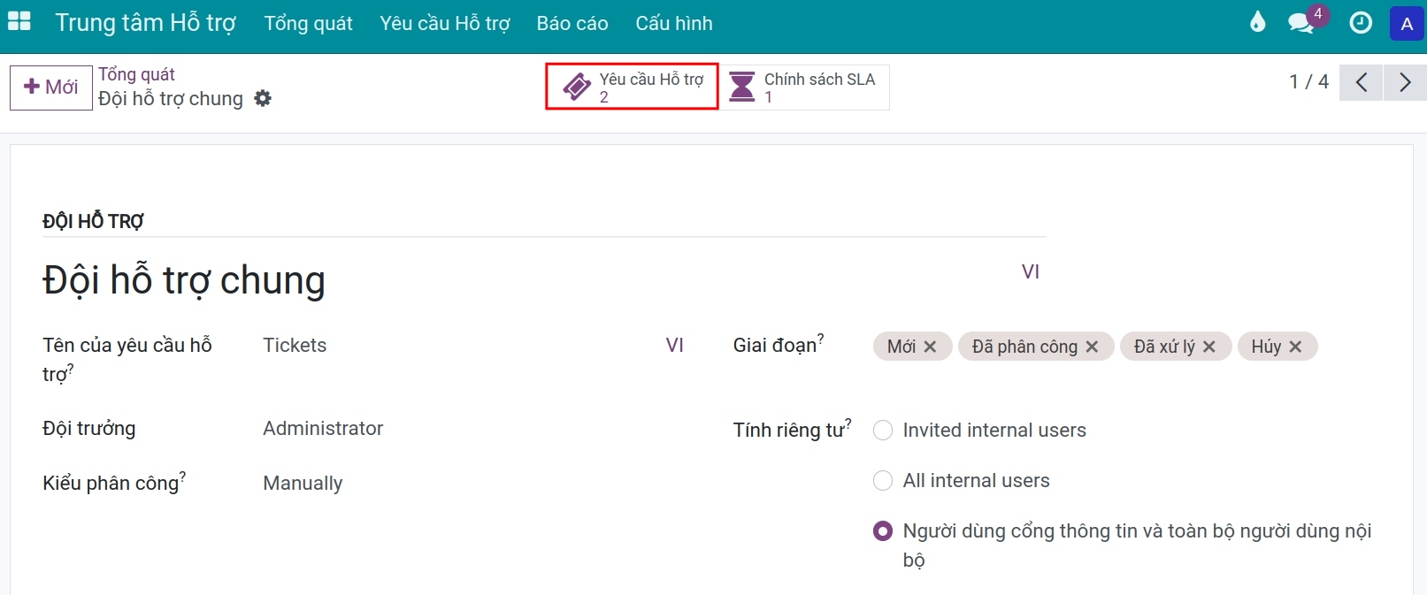 Truy cập danh sách yêu cầu hỗ trợ tại đội hỗ trợ