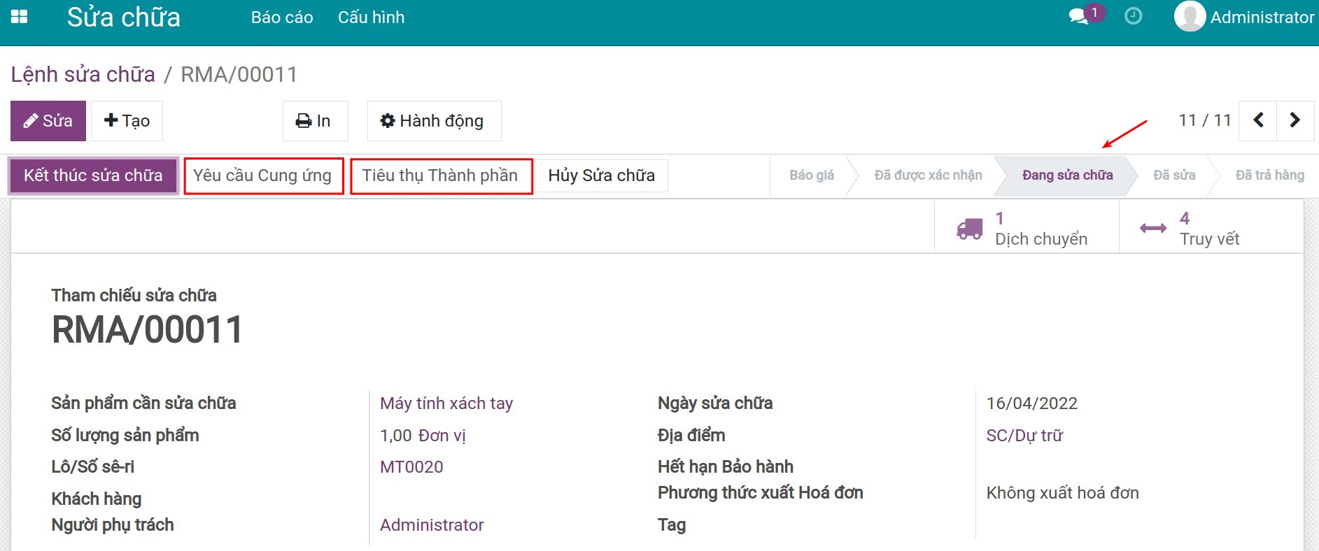 Bấm chọn yêu cầu cung ứng