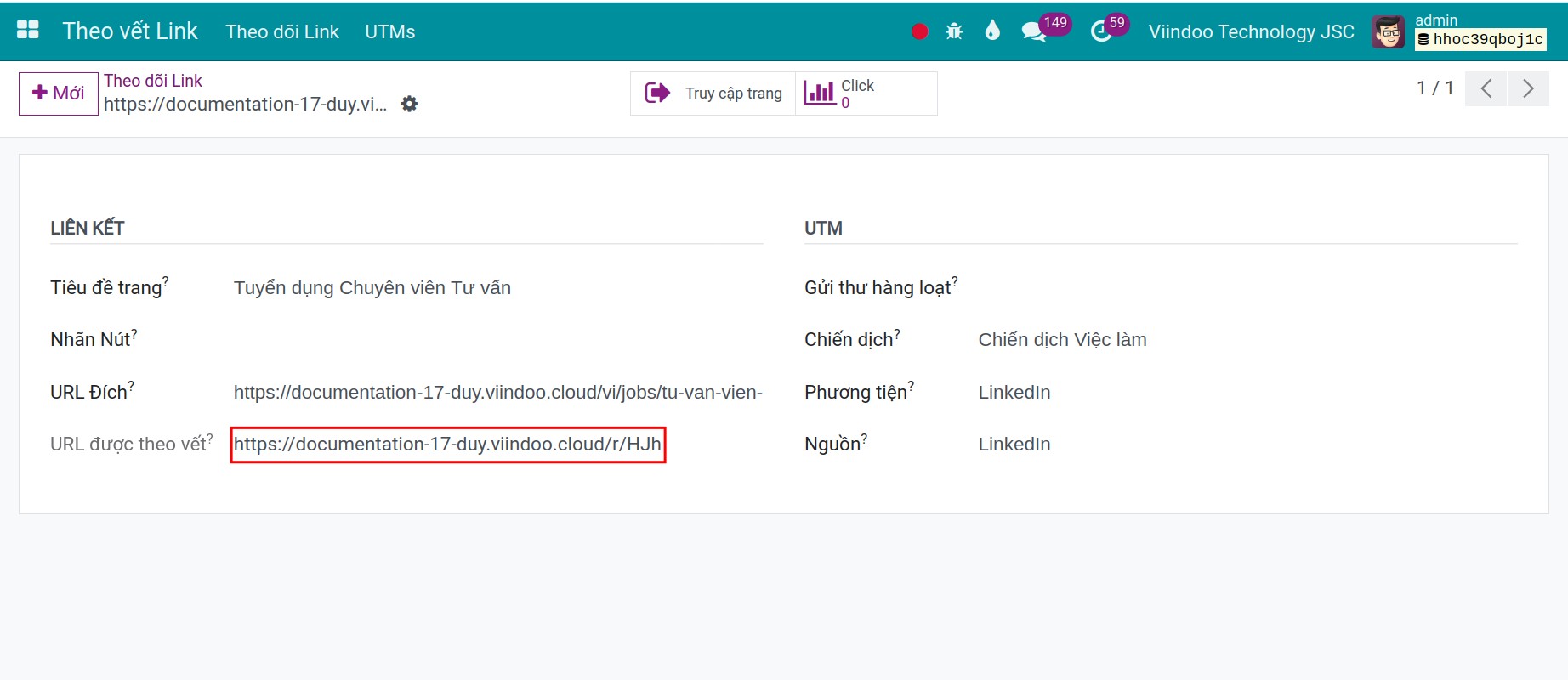 Chi tiết tạo link theo dõi