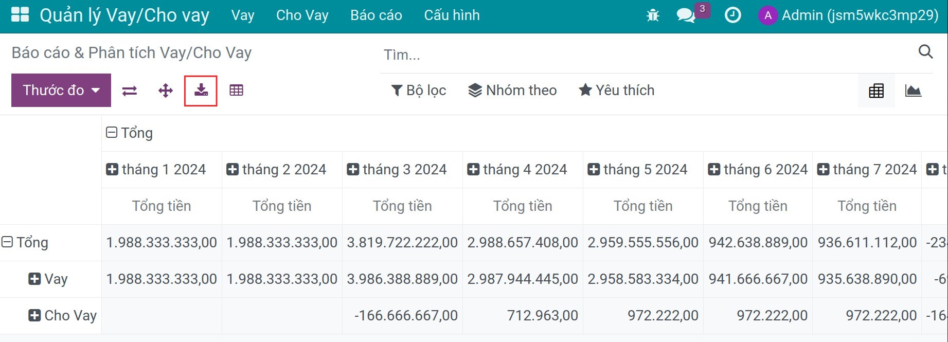 Tải báo cáo sang định dạng Excel