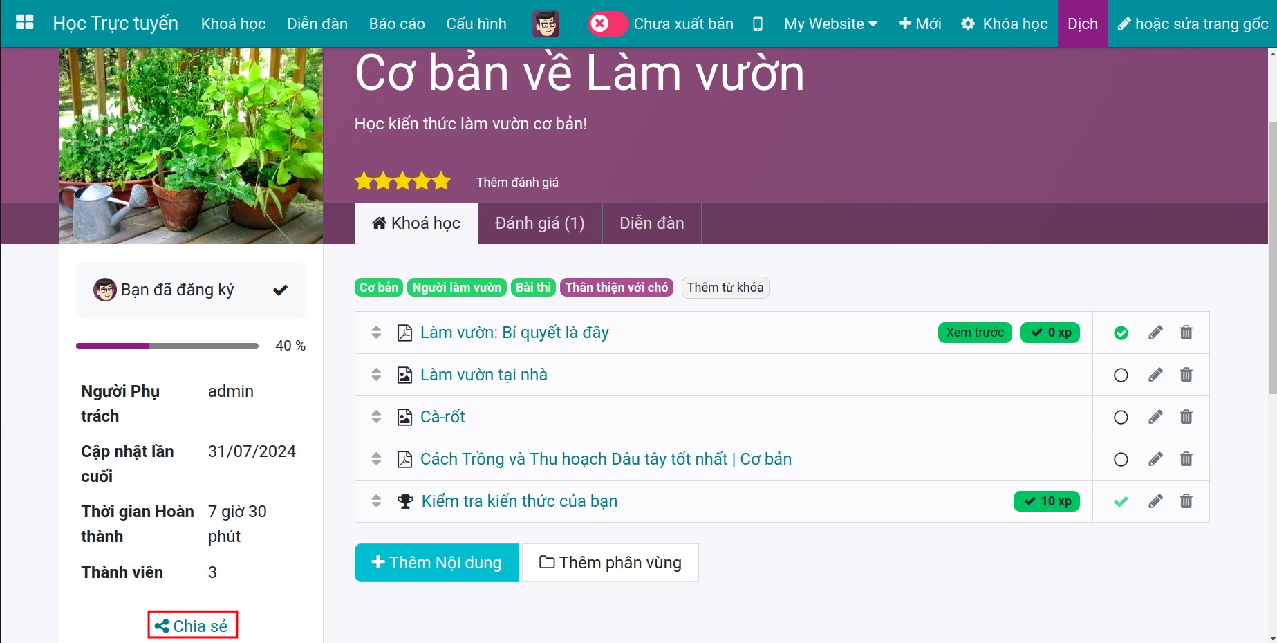 Khoá học trên website