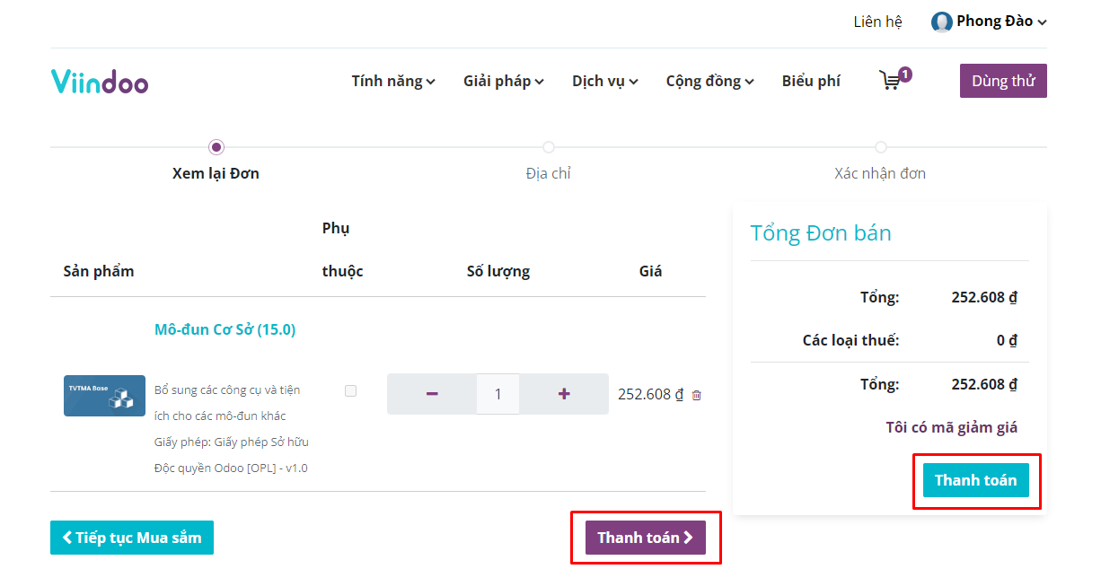đồng ý thanh toán cho đơn hàng