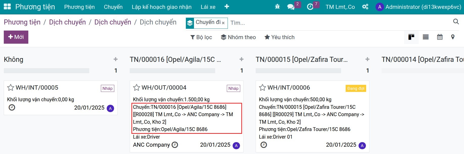 The assignment information on vehicle