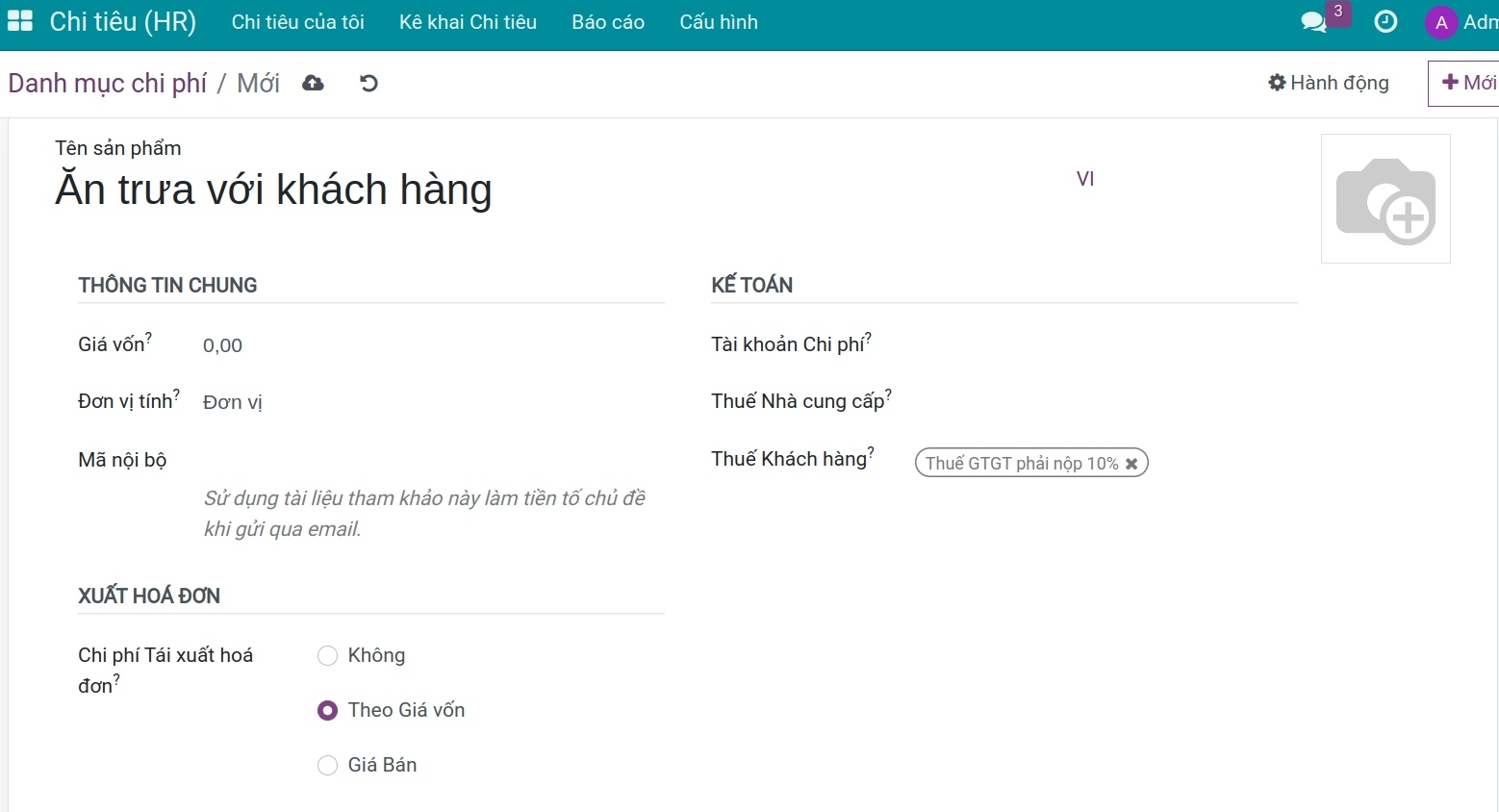 Thông tin sản phẩm chi tiêu