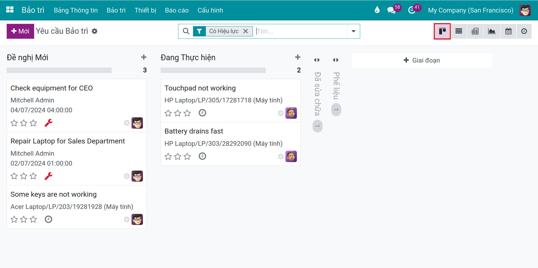 Báo cáo dạng thẻ Kanban