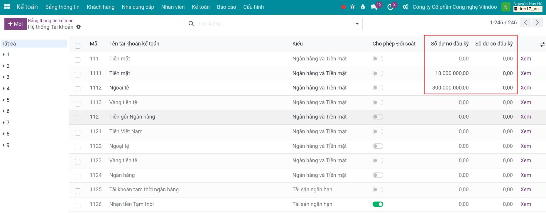 Nhập số dư đầu kỳ