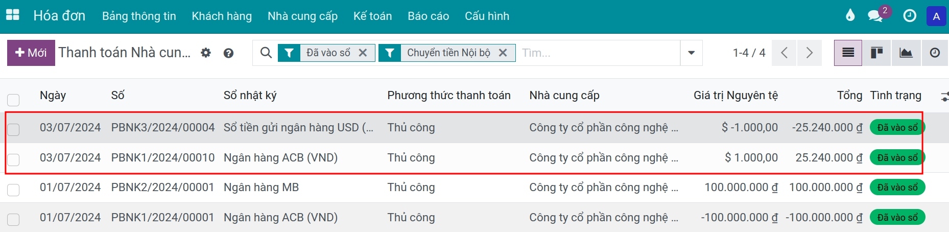 Tìm thanh toán được tự động sinh từ hệ thống