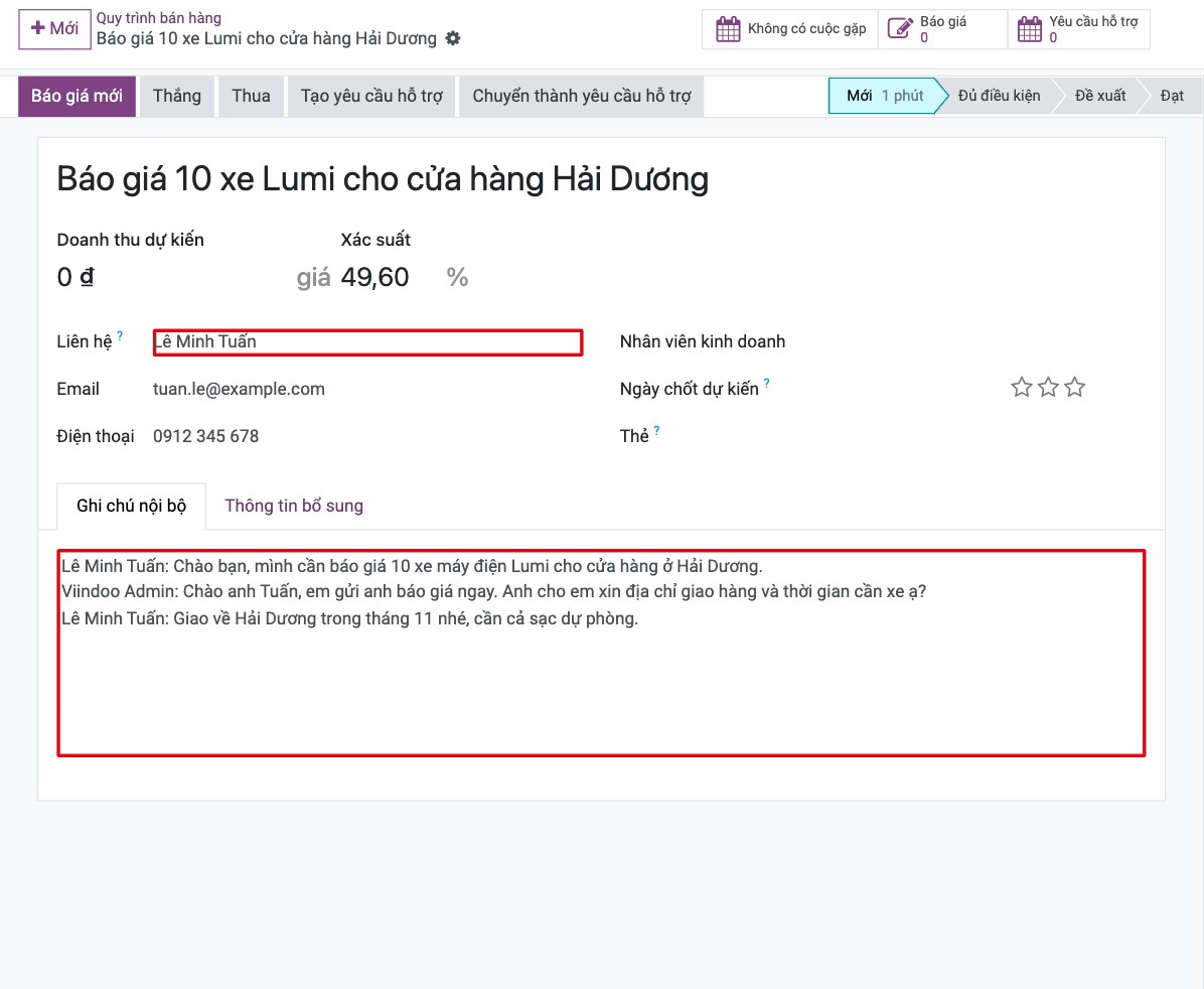 Tiềm năng tạo từ cuộc trò chuyện trực tiếp, nội dung trò chuyện nằm trong phần ghi chú