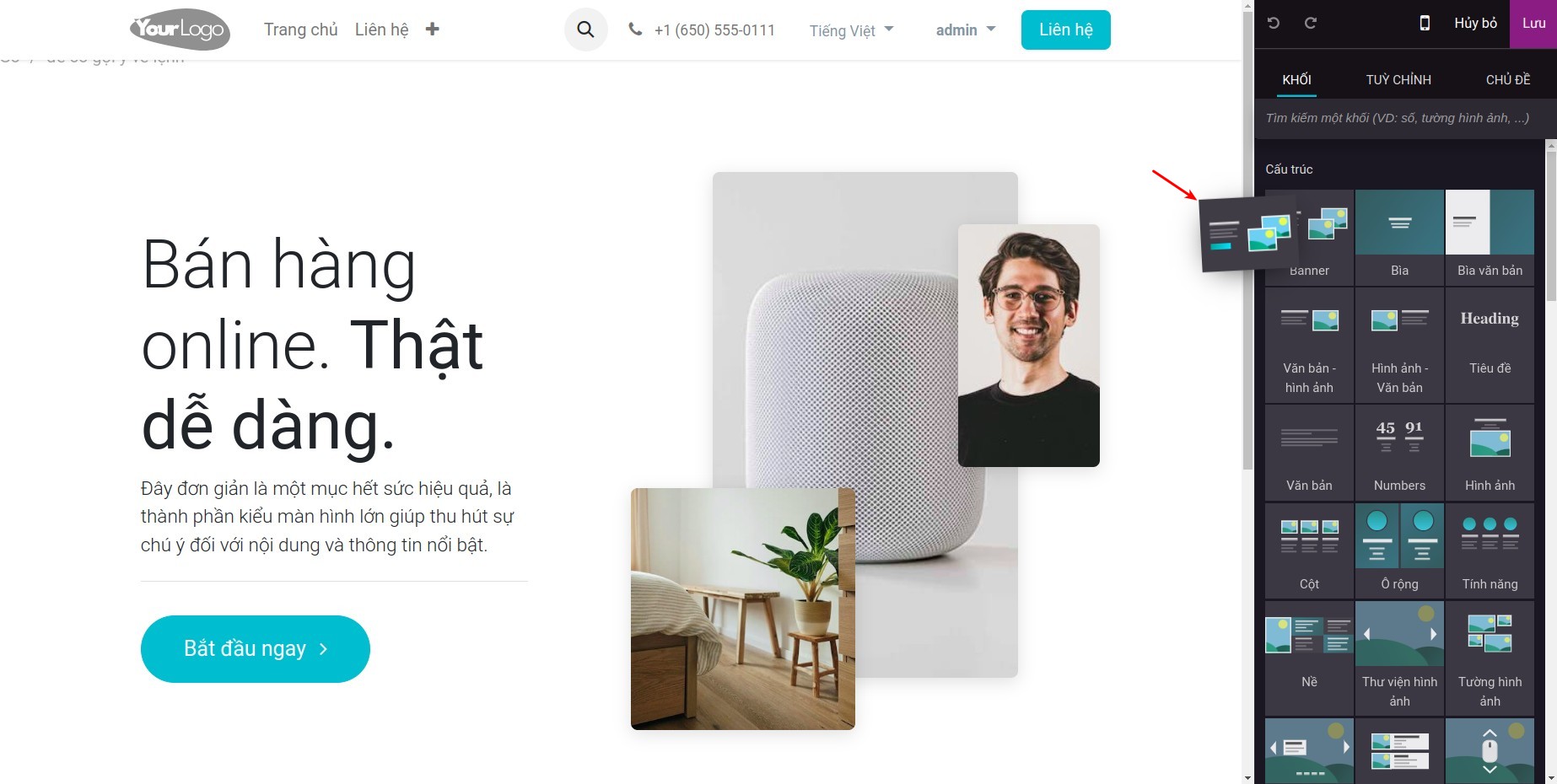 Kéo khối nội dung vào trang web
