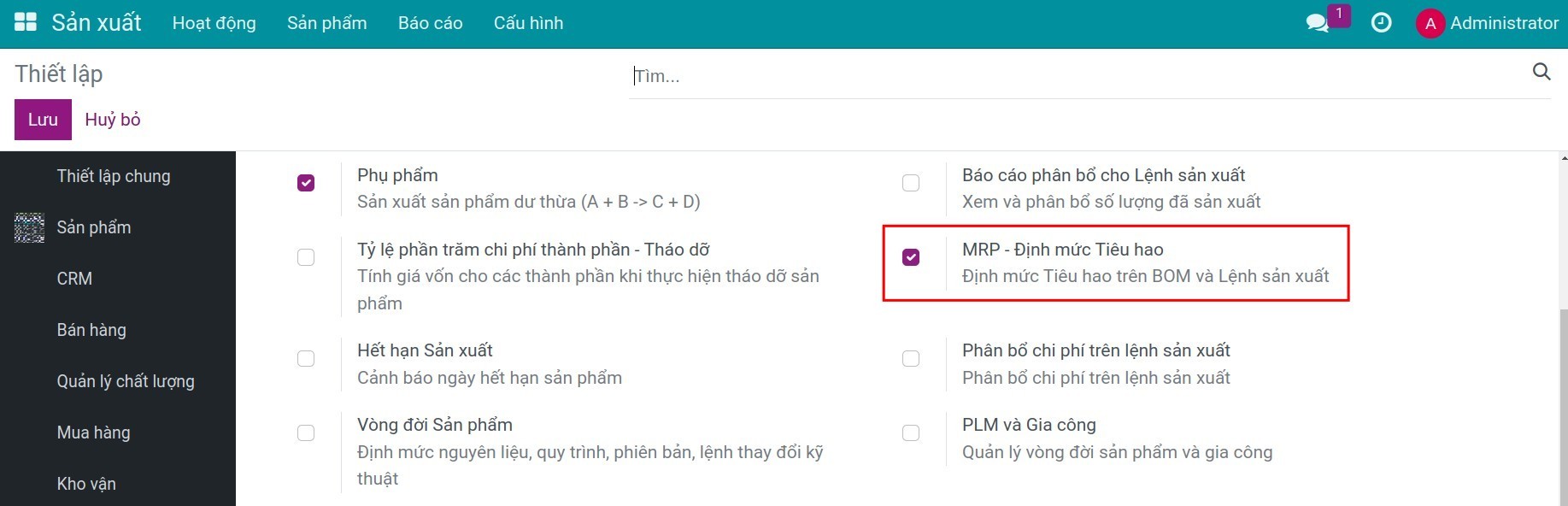 Kích hoạt tính năng