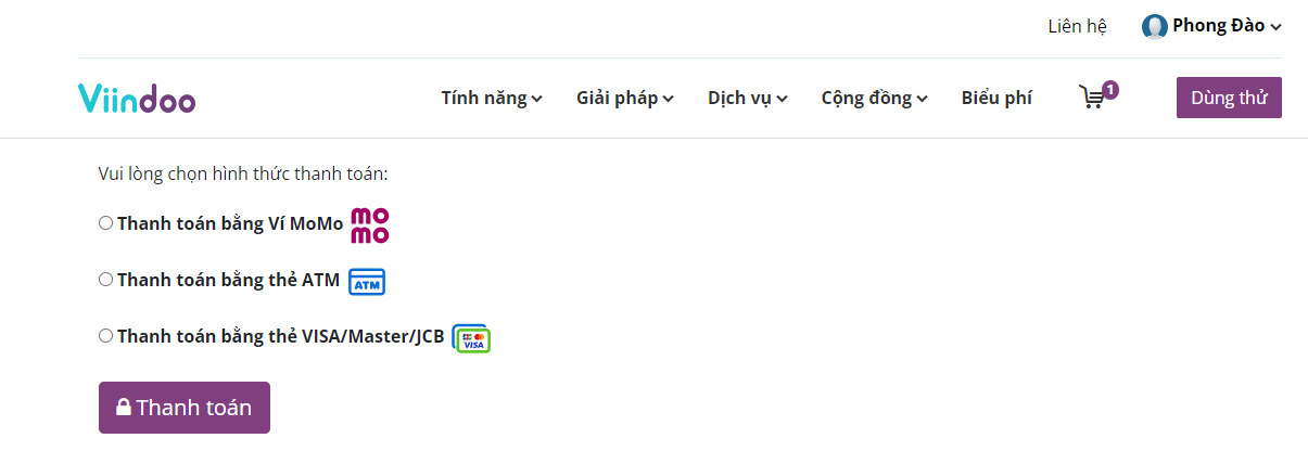 chọn phương thức thanh toán cụ thể