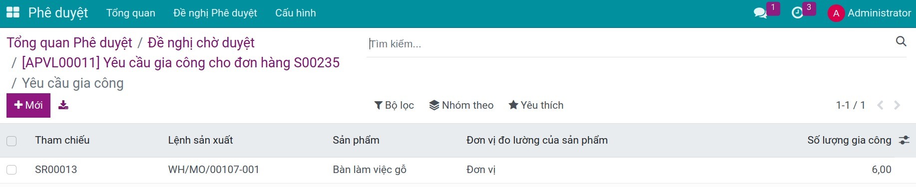 Mở yêu cầu gia công liên quan