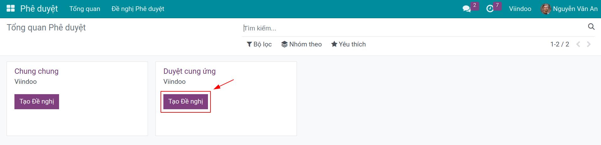 Nhân viên tạo đề nghị mua sắm