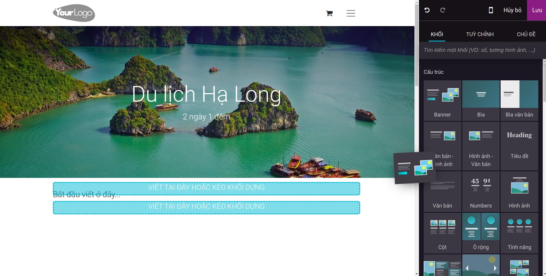 Kéo thả khối vào nội dung blog
