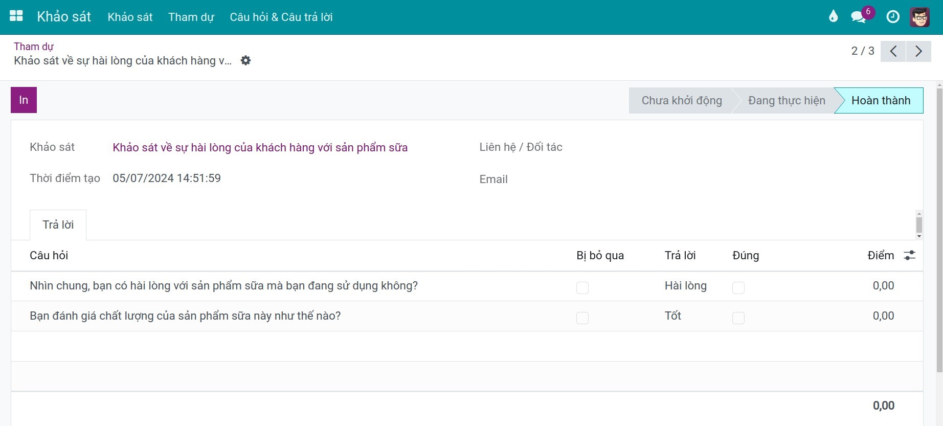 Chi tiết phiếu trả lời