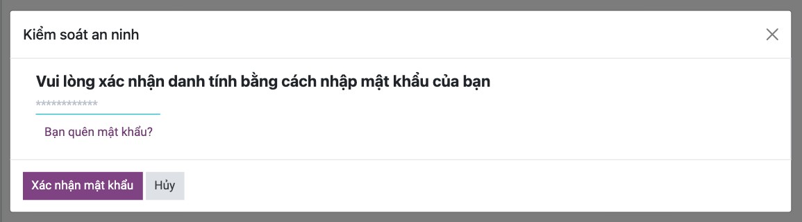 Cửa sổ Kiểm soát an ninh yêu cầu nhập mật khẩu hiện tại
